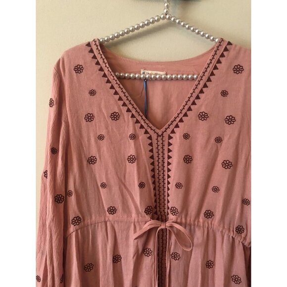 NWT Tea & Rose Size Large Midi Maxi Dress Embroidered Boho Dusty Rose - Picture 2 of 6
